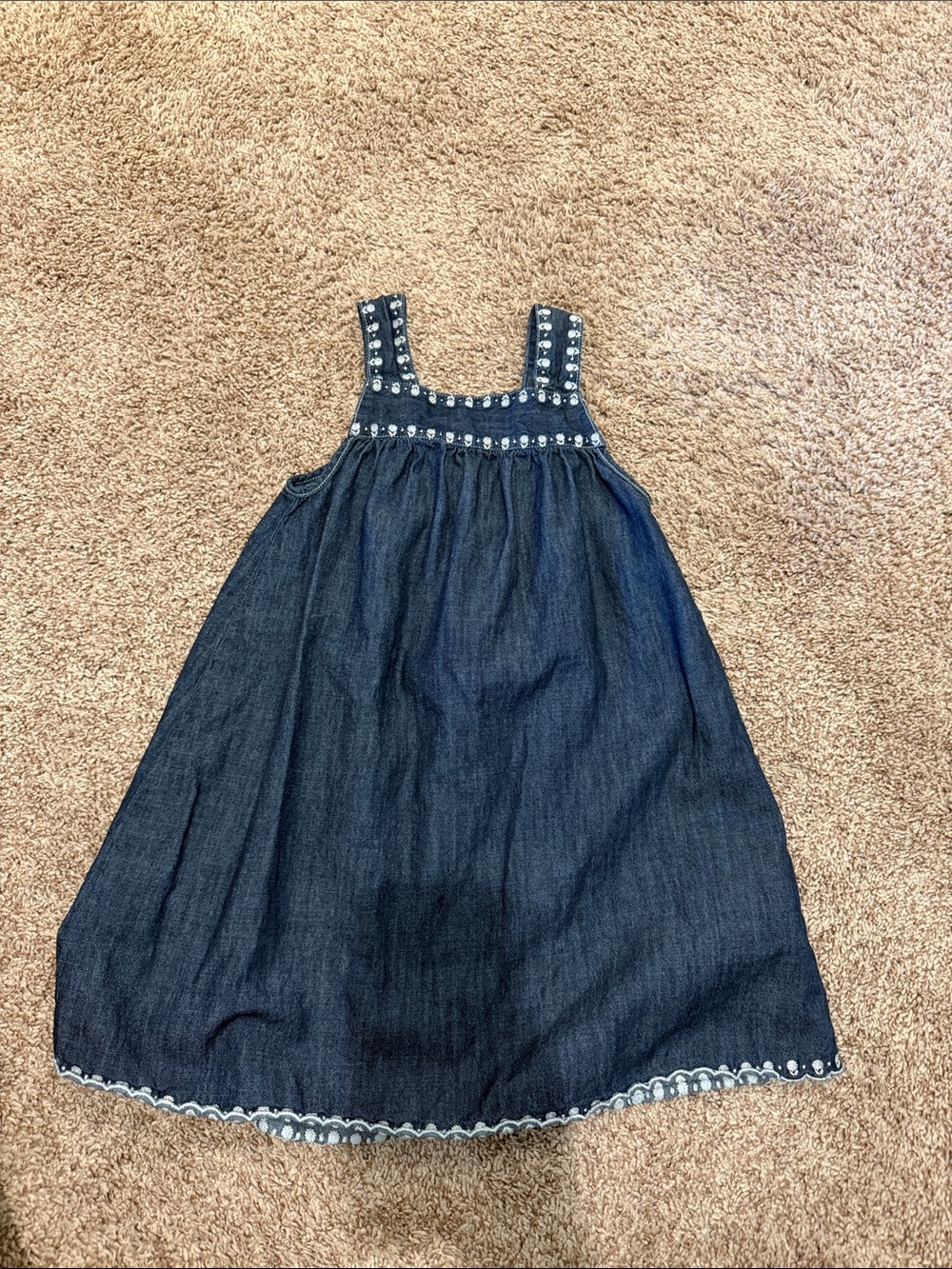 Zara Navy Blue Denim Embroidered Sundress for Kids